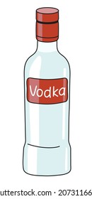 Classic Russian Vodka in a bottle. Doodle cartoon hipster style vector illustration isolated on white background. Good for party card, posters, bar menu or alcohol cook book recipe