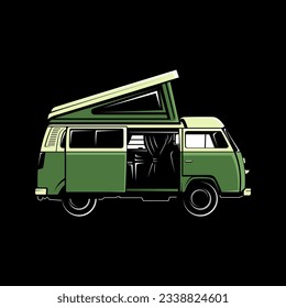 Classic RV Road Trip silhouette Vector Adult RV art illustration, retro RV, vintage, Van Illustration, transportation