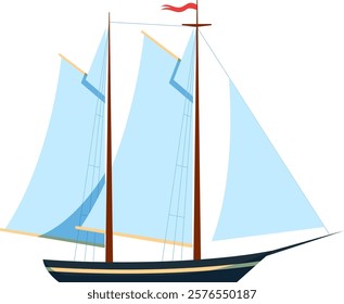 Classic sailboat gliding across calm waters with inflated sails, embodying themes of travel, adventure, and maritime exploration, perfect for evoking a sense of freedom and leisure