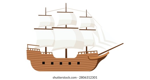 Classic sailing ship illustration representing maritime travel exploration and nautical adventure concepts suitable for transportation history tourism branding and ocean themed design projects