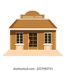 Classic saloon building facade with wooden walls and signboard saying general store