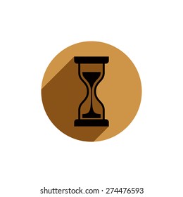 Classic sand-glass illustration, antique hourglass placed in a circle. Time conceptual icon, for use in advertising  and  as corporate brand element.