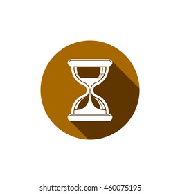 Classic sand-glass illustration, antique hourglass placed in a circle. Time conceptual icon, for use in advertising  and  as corporate brand element.