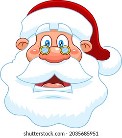 Classic Santa Claus Face Portrait Cartoon Character Is Surprised. Vector Hand Drawn Illustration Isolated On Transparent Background
