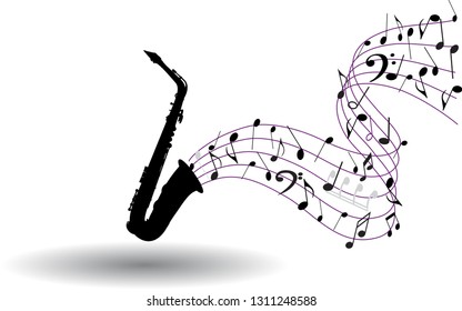 Classic saxophone with music notes illustration - Vector