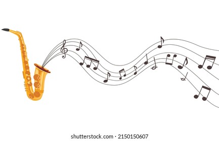 Classic saxophone with music notes illustration - Vector background