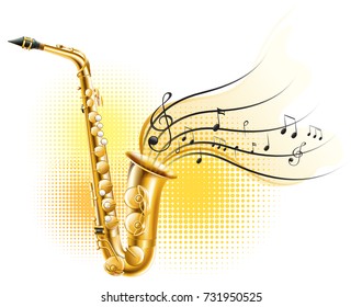 Classic saxophone with music notes illustration