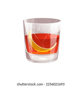 Classic Sazerac cocktail with lemon zest.Vector illustration isolated on white background.