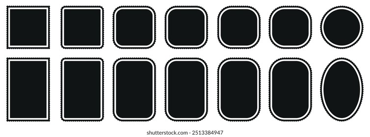 Classic Scalloped Edge Frame Set. Lace Borders in Square, Circle, and Rectangle Shapes. Flat Vector Collection