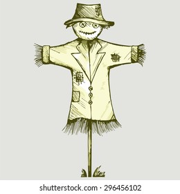 Classic Scarecrow on the field. Vector Image