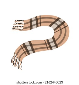 A classic scarf with a checkered pattern. Warm clothes and fashion accessories. Unisex wear for men and women. Cold season wardrobe. Vector flat illustration isolated on white background