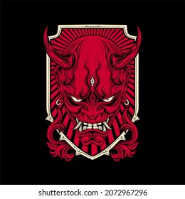 classic scary oni mask with awesome background