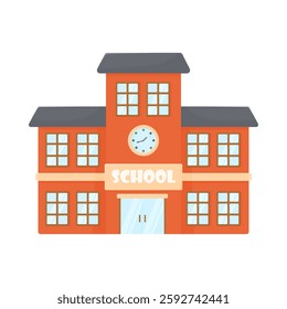 Classic school building in cartoon style on a white isolated background. Back to school