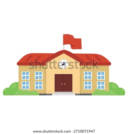 Classic school building with a flag on top, symbolizing education, learning, and community. Ideal for academic themes, school projects, banners, websites, and teaching materials.