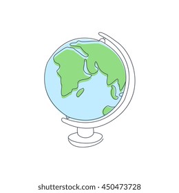 Classic School Globe Light Color Flat Cute Illustration In Simplified Outlined Vector Design