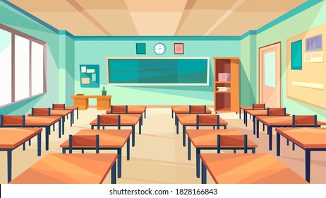 Cartoon Classroom Interior View On Blackboard Stock Vector (Royalty ...