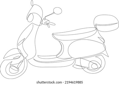 Classic scooter continuous one line drawing. Classical scooter motorcycle. Vintage Asian underbone motorbike logo. Vector illustration.