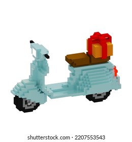 Classic scooter delivering orange red present 