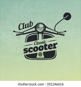 Classic scooter emblem on grunge blue yellow background.