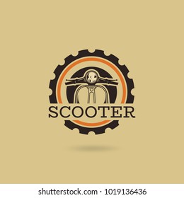 Classic scooter emblem. Vector illustration of vintage scooter. Transportation logo