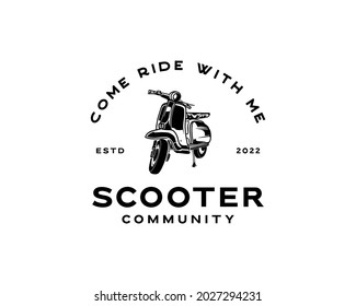 Classic scooter logo. Vector illustration of vintage scooters logo design template. Scooter Community logo