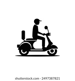 Classic Scooter Man Vector Silhouette