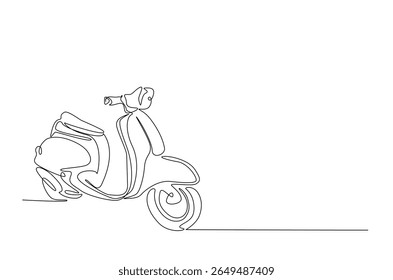 Classic scooter motorcycle in continuous one line drawing. Single line art illustration of electric motorcycle.