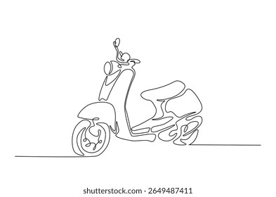 Motocicleta scooter clásica en dibujo continuo de una línea. Ilustración de arte de una sola línea de motocicleta eléctrica.