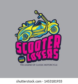 Classic Scooter with retro colore style, tshirt design, emblem, sticker pack - Vector