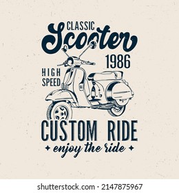 Classic scooter t-shirt design, Hand drawn illustration