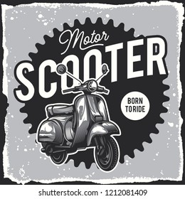 Classic scooter. Vector illustration. Design for emblem or t-shirt.