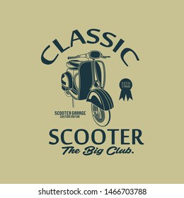 classic scooter vintage for tshirt design, emblem, sticker pack. - Vector