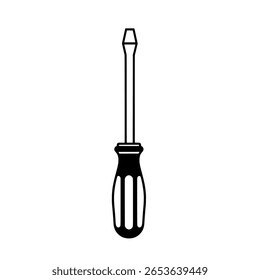 A classic screwdriver with a handle in a simple outline style. A minimalist icon of a hand tool for repairs, construction, or DIY work.