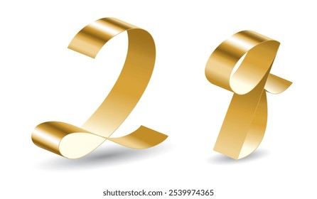 Classic Script Golden Decorative Q Letter of English Alphabet. Vector Illustration in Gold Ribbon