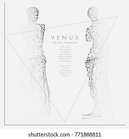 classic sculpture Venus low poly wireframe. Abstract mash line and point on white background. Starry sky or space, consisting of stars and the universe. Vector illustration