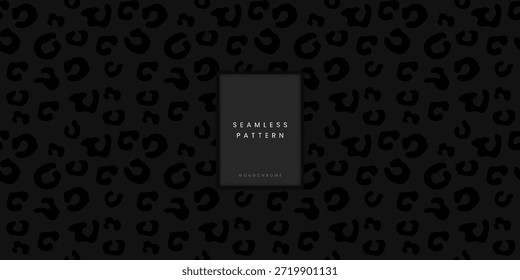 Patrón clásico de animales sin costuras con manchas de leopardo o guepardo gris oscuro o impresión de pantera sobre fondo negro para textiles de moda moderna y Fondo de pantalla exótico