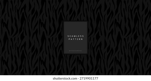 Klassisches nahtloses Tiermuster mit dunkelgrauem Zebra oder Pferdestreifen auf schwarzem Hintergrund für moderne Safari-Mode und kreatives Tapeten-Hintergrund-Design