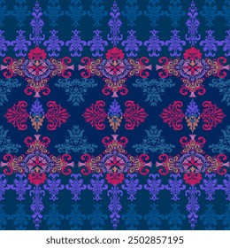 Classic seamless damask border.
Horizontal Vector Illustration Pattern for Elegant Textile
design