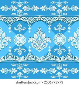 Classic seamless damask border pattern with ornament Vector Illustration  for Elegant Textile design