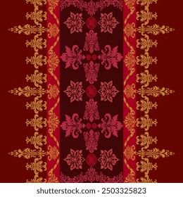 Classic seamless damask border. Vector Illustration vertical Pattern for Elegant Textile design