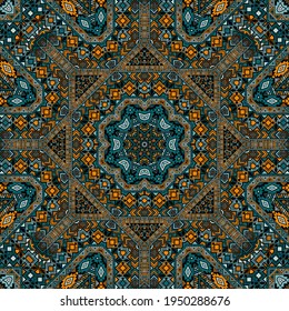 Klassisches nahtloses Ornament mit geometrischer Elementzusammensetzung. Ethnische navajo-Design. Batik-Druck. Kleine Elemente Textur. Vektorstickermuster.