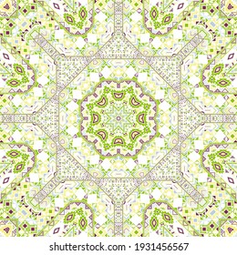Classic seamless ornament of simple geometry shapes structure. Ethnic oriental design. Packaging print. Small elements texture. Vector collage pattern.