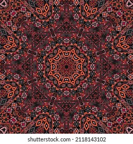 Classic seamless ornament of simple geometry shapes composition. Graphic ancient design. Canvas print. Small elements texture. Vector patchwork pattern.