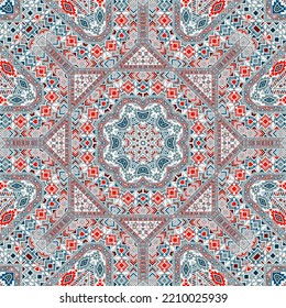 Classic seamless ornament of simple geometry shapes structure. Ethnic indonesian motif. Packaging print. Small elements background. Vector collage pattern.