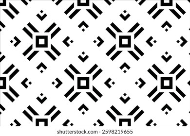 Classic seamless pattern with black and white diamond shapes arranged symmetrically. Great for wallpapers, textiles, and digital backgrounds.