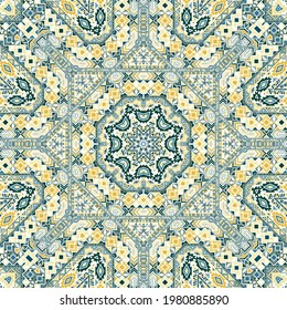 Classic seamless pattern with geometric elements composition. Ethnic indian motif. Batik print. Small elements symmetry. Vector scrapbook ornament.