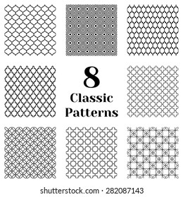 Classic seamless patterns with ready swatches. Endless texture for wallpaper, pattern fills, web page background. Vector repeating tiles