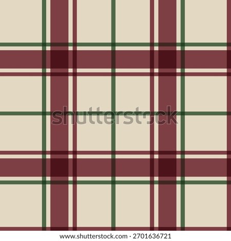 A classic seamless plaid pattern in festive burgundy, green, and cream. This elegant and traditional tartan design  for holiday backgrounds, fabric, wallpaper, and wrapping paper.