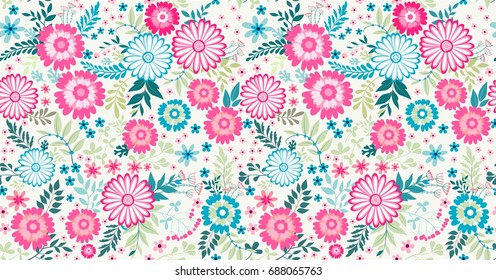 Classic seamless prints - white background - colorful flowers - elegant design - elegant tastes