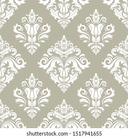 Classic seamless vector beige and white pattern. Damask orient ornament. Classic vintage background. Orient ornament for fabric, wallpaper and packaging